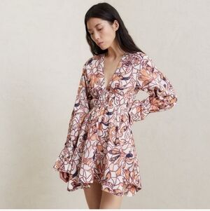 A.L.C.  Salina Linen Printed Long Sleeve Mini Dress Size 4